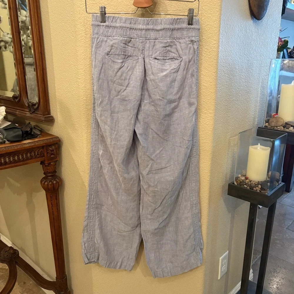 ATHLETA Women Light Blue 100% Linen Drawstring Wide Leg Pants Size 0-Minor Flaws
